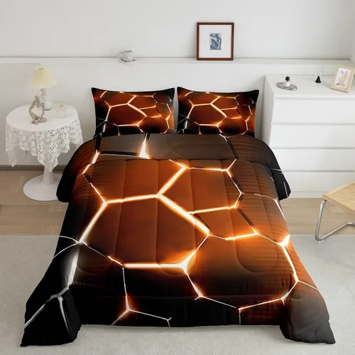 Miniatura 15 de Feelyou Juego de edredón de nido de abeja, edredón hexagonal rojo degradado para niños, niñas, adolescentes, juego de ropa de cama geométrico, Multi