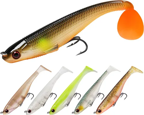 TRUSCEND Shadtale Easy Catch Soft Fishing Lures with BKK Hooks - Trembly Sinking and Vibrating Swim for More Bites, Pre-Rigged Swimbaits for Bass,
