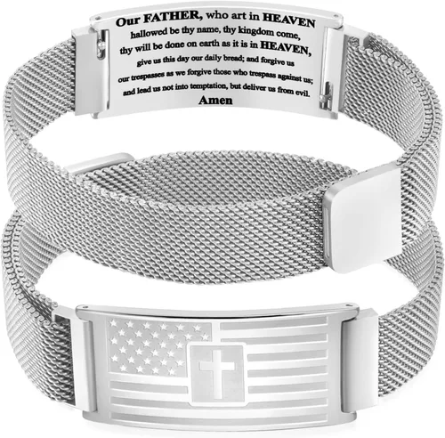 Miniatura 32 de DuoDiner Regalos de primera comunión, pulsera de cruz para niños y hombres, bandera estadounidense, versículo bíblico cristiano, regalos de joyería