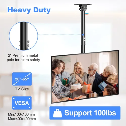 Miniatura 2 de XINLEI Soporte de TV de techo de movimiento completo para la mayoría de televisores y monitores curvos planos de 26 a 65 pulgadas, soporte giratorio