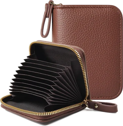 Miniatura 14 de Tarjetero RFID para tarjetas de crédito, cartera pequeña con cremallera de acordeón, estuche organizador de tarjetas para mujeres y hombres