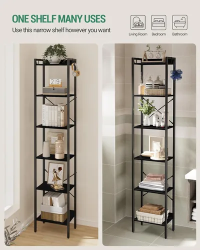 Miniatura 3 de Hzuaneri Estantería para libros, estantería industrial con 2 ganchos, organizador de almacenamiento para oficina en casa, sala de estar, dormitorio
