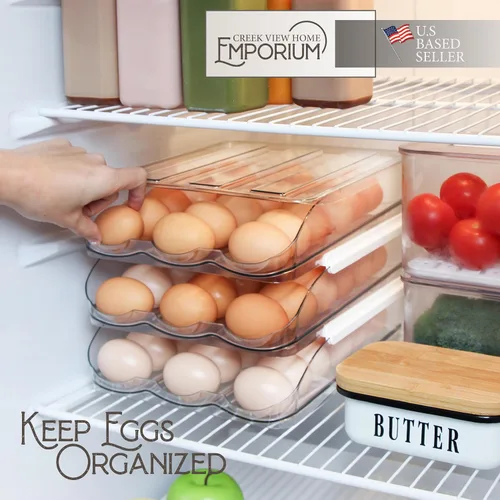 Miniatura 4 de Creekview Home Emporium Recipiente para huevos para refrigerador, cajón de plástico transparente apilable de 3 niveles, 4 docenas de capacidad