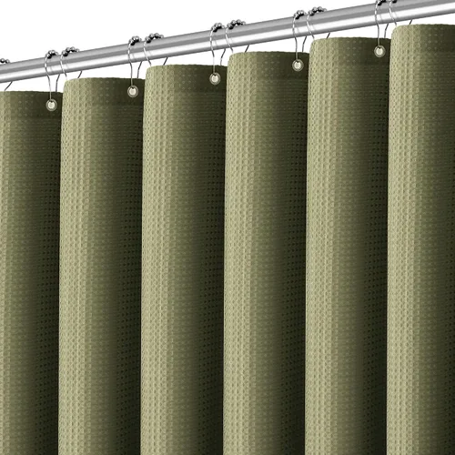 Miniatura 18 de PANGSINNE Cortina de ducha de 36 x 72 pulgadas, tela resistente, calidad de hotel, textura de gofre, 256 GSM, cortina de ducha verde militar