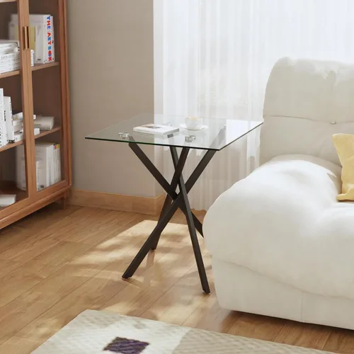 Miniatura 2 de Mesa auxiliar pequeña con patas de metal, mesa auxiliar cuadrada de vidrio templado moderna para sala de estar, sofá, oficina en casa