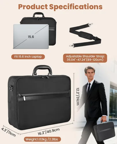 Miniatura 2 de Jetviivid Maletín para laptop para hombres de 15.6 a 16 pulgadas, bolsa ligera de fijación, bolsa de trabajo de negocios, funda de transporte