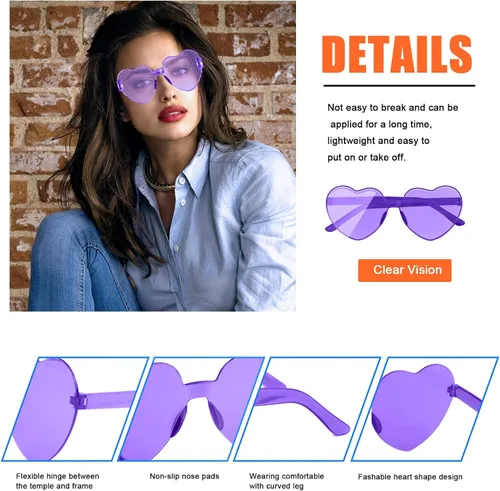 Miniatura 2 de AEAHALY Lentes de sol con forma de corazón blanco, verde, azul, morado, rosa, rojo, para mujer, con forma de corazón, a granel, para fiestas
