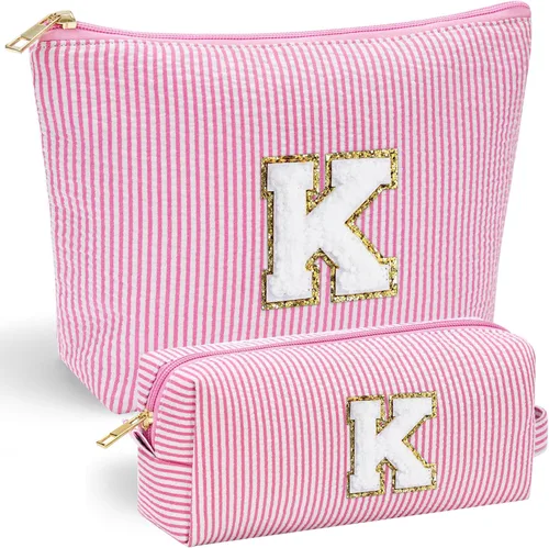 YOOLIFE Regalos del Día de la Madre para mujeres, bolsa de maquillaje con inicial, bolsa de cosméticos, bolsa de maquillaje de viaje, regalos Rosado