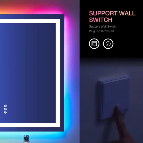 Miniatura 6 de LOAAO Espejo de baño LED de 24 x 36 pulgadas con luces, antiniebla, regulable, retroiluminación RGB + iluminación frontal, espejo de tocador de baño