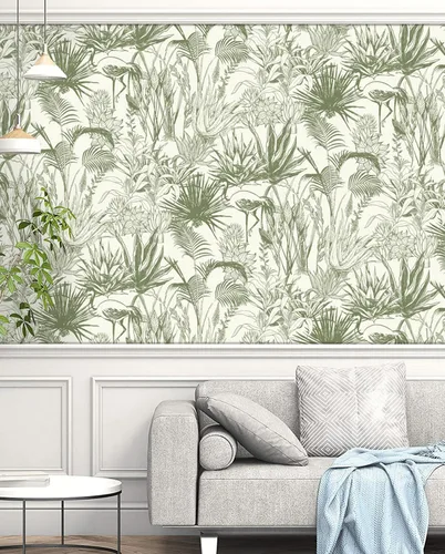 Miniatura 5 de Timeet Papel tapiz de hojas verdes salvia, papel tapiz de despegar y pegar, moderno papel de contacto con el bosque, autoadhesivo, extraíble, papel