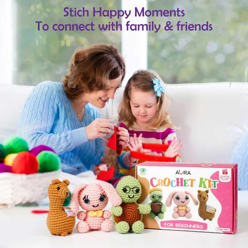 Miniatura 2 de Kit de ganchillo para aprender A-URA para principiantes niños y adultos, kits de ganchillo premium de 3 patrones de animales de gran