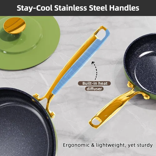 Miniatura 6 de Nuwave Lux LE - Juego de utensilios de cocina de 13 piezas con elegante mango dorado, cerámica antiadherente con infusión de diamante, sin PFAS
