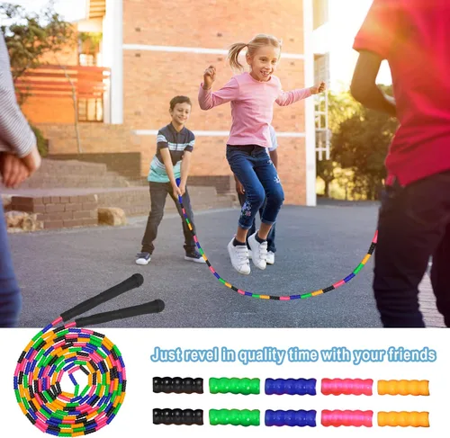 Miniatura 6 de Coolrunner Cuerda de saltar de 16 pies de largo (paquete de 2), cuerda de saltar holandesa doble, cuerda de saltar con cuentas suaves para niños