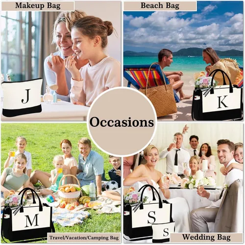 Miniatura 6 de YOOLIFE Regalos de Navidad para Mujeres - Bolsa Tote con Inicial y Bolsa de Maquillaje, Rellenos de Calcetín Navideño para Mujeres Mamá Esposa