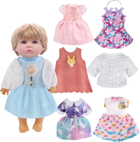 Miniatura 10 de Regalo de ropa y accesorios para muñecas: 8 piezas de ropa de muñeca Alive-Baby para muñecas de 12 pulgadas, 6 juegos completos de ropa de vestidos