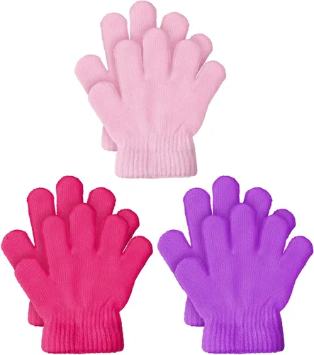 Miniatura 14 de 3 pares de guantes para niños pequeños, manoplas para niños, guantes de punto cálidos de invierno, manoplas de dedos completos para niños y niñas