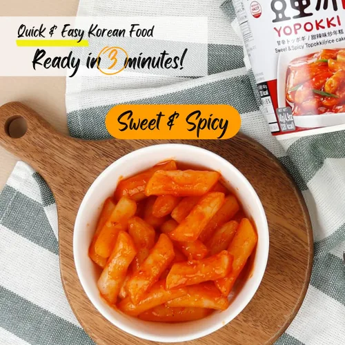Miniatura 2 de Yopokki - Taza instantánea de Tteokbokki (Dulce, Levemente Picante, Paquete de 2) Comida callejera coreana con salsa dulce y moderadamente picante