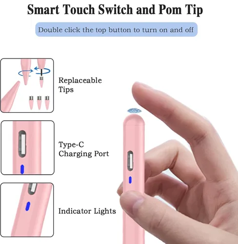 Miniatura 5 de Lápiz óptico para tableta Android, lápiz de tableta con punta Pom para ios/Android, lápiz óptico activo recargable para iPhone