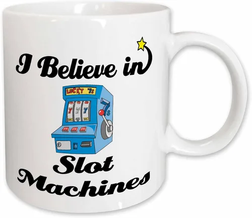 Miniatura 11 de 3dRose I Believe in Slot Machines - Taza de cerámica, 11 onzas, negro/blanco