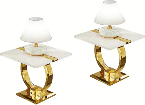 Miniatura 14 de Asday Mesa auxiliar dorada, moderna mesa auxiliar negra para sala de estar con base en U de metal dorado, mesa auxiliar cuadrada para sofá, sala