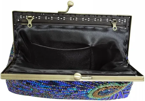 Miniatura 7 de Bolso de noche con cuentas de lentejuelas para mujer, estilo retro, pavo real, bolso de novia, bolso vintage brillante para fiesta, boda, cóctel