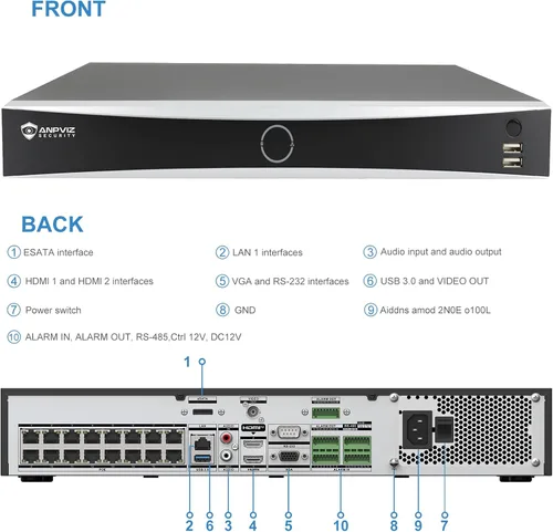 Miniatura 3 de Anpviz NVR PoE de 32 canales 4K 12MP con 16 puertos PoE y 2 HDMI - Soporta cámara IP de 32x12MP, 4 SATA de hasta 64 TB, reconocimiento facial