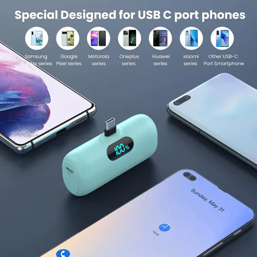 Miniatura 2 de [Paquete de 2] Mini cargador portátil de 5000 mAh, batería portátil de 3 A PD USB C, pantalla LCD, batería compatible con iPhone 16/15/15 Plus/15
