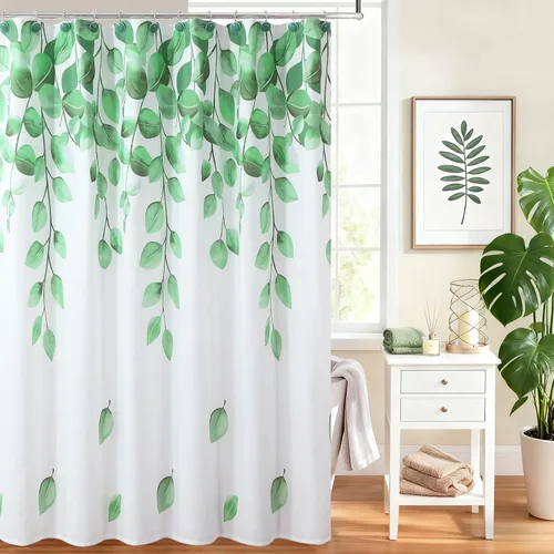 Miniatura 13 de Cortina de ducha de tela de piña, color marrón salvia, beige, cortina de ducha rústica con piñas de pino y hojas verdes, cortinas de baño