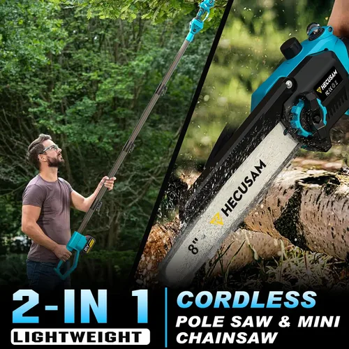 Miniatura 7 de Sierra de poste inalámbrica 2 en 1 de 8 pulgadas para poda de árboles, sierra eléctrica de alcance extendido de 13.8 ft con cabezal ajustable