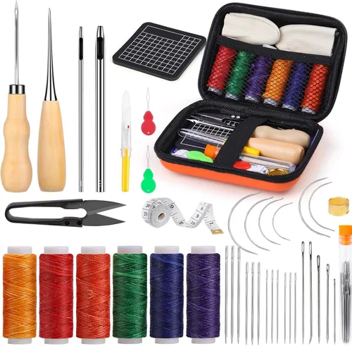 Miniatura 8 de Kit de costura de cuero MORFEN, kit de costura de cuero con punzón de costura, agujas, hilo encerado, kit de reparación de tapicería, herramientas