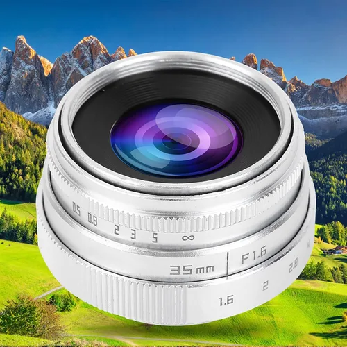 Miniatura 7 de Lente de cámara 1.378 in F1.6 CCTV C Mount enfoque manual Lente de apertura grande para lente M4/3 Fx Moun Arte y fotografía de belleza (plata)