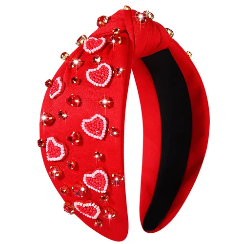 Miniatura 19 de Diademas de corazón para el día de San Valentín para mujer, accesorios para el día de San Valentín, diadema anudada con corazones con cuentas