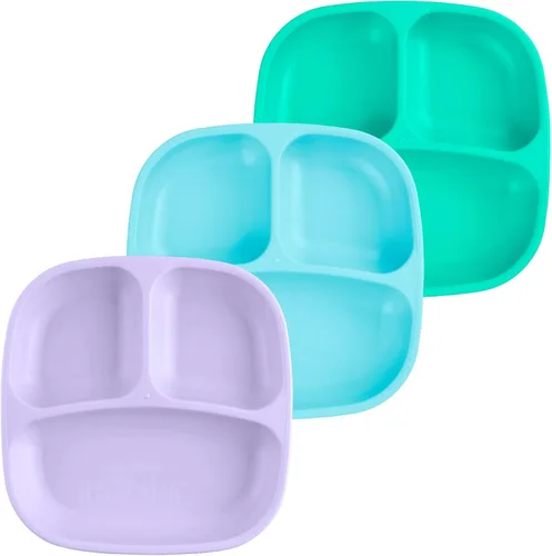 Miniatura 30 de Re-Play Platos para niños pequeños con divisores, 3 compartimentos de pared profunda, platos divididos para niños con 3 tapas, aptos