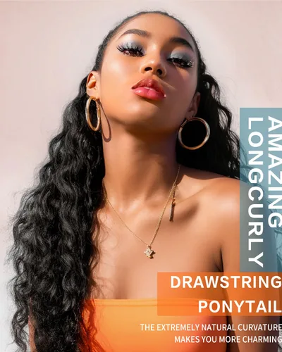 Miniatura 5 de Extensiones de pelo largo para cola de caballo ondulado con cordón de 22 pulgadas, cabello sintético con cordón, para mujer