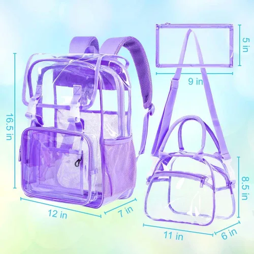 Miniatura 19 de Mochila transparente, aprobada por el estadio, para niñas y niños, mochila transparente de PVC resistente para mujeres y hombres