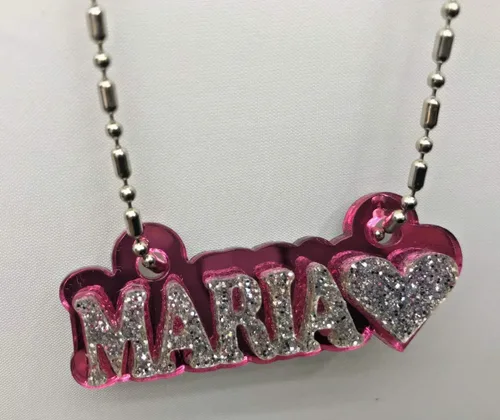 Miniatura 5 de MIRROR MANIA Collar con nombre personalizado con placa de nombre, aspecto de diamante, hecho a pedido, deslumbrante e impresionante, Acrílico
