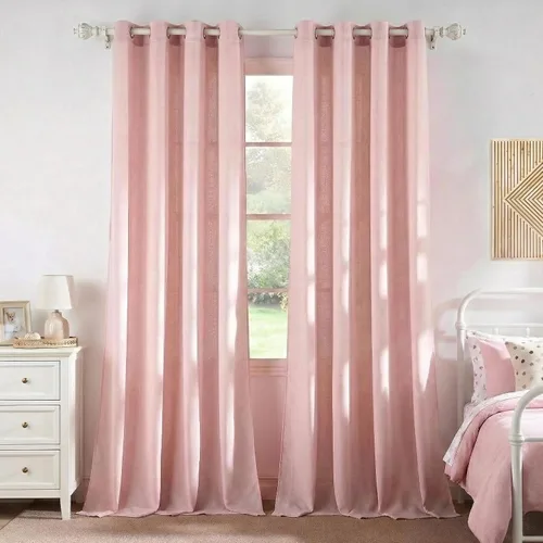 Miniatura 211 de NICETOWN Cortinas de lino natural con textura de lino para dormitorio, mezcla de lino rústica con ojales en la parte superior, semitransparentes