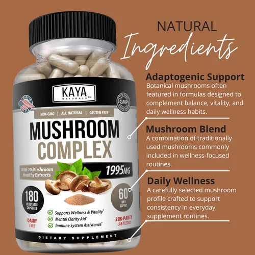 Miniatura 5 de Kaya Naturals Complejo de hongos premium potente - Suplemento de hongos - Cápsulas complejas de hongos 1995 mg por porción - Ayuda a la claridad