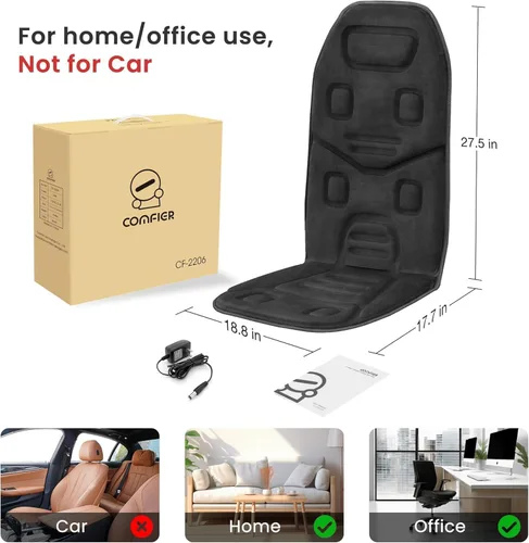Miniatura 8 de COMFIER Cojín de asiento de masaje con calor, 10 motores de vibración, masajeador de espalda para silla