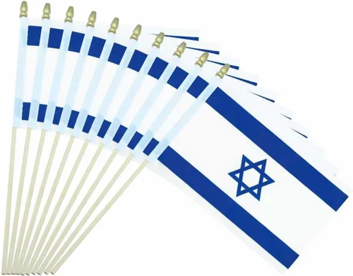 Paquete de 25 banderas israelíes pequeñas de mano con bandera israelí en palo de 5 x 8 pulgadas