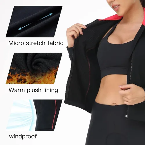 Miniatura 3 de DIFOS Chaquetas de ciclismo de forro polar para mujer, térmicas, cálidas, resistentes al viento, con cremallera completa, abrigo para correr