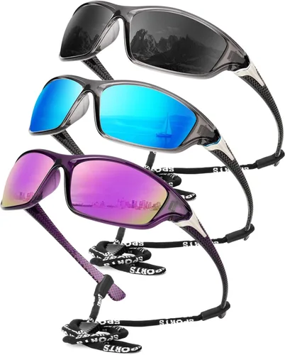 Miniatura 33 de KALIYADI 4 Pack Polarized Sunglasses-Men Sports Sun-glasses: Mens Sunglasses UV Protection for Fishing Driving Cycling A02-negro/azul hielo/rojo