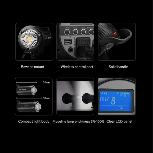 Miniatura 5 de Godox SK400II-V SK400II V 400Ws 5700±200K luz estroboscópica, sistema inalámbrico X 2.4G integrado, panel LCD transparente, con lámpara de modelado