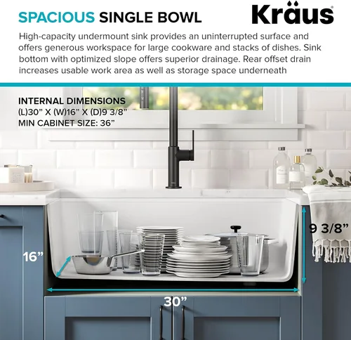 Miniatura 5 de KRAUS Bellucci Fregadero de cocina de granito con estación de trabajo empotrado de 30 pulgadas en negro metálico con accesorios, KGUW2-30MBL