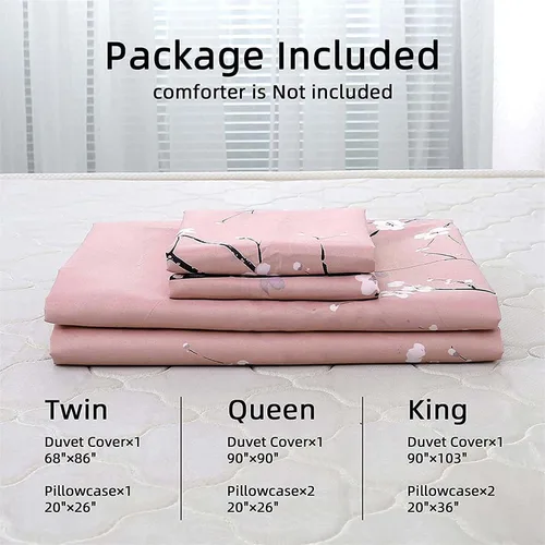 Miniatura 6 de WONGS BEDDING Juego de funda de edredón floral rosa tamaño individual, juego de ropa de cama reversible con 1 funda de almohada, juego de funda