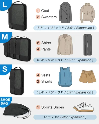 Miniatura 2 de BAGSMART Juego de 6 cubos de embalaje de compresión para maletas, cubos de viaje de compresión y organizador de maletas para empacar con bolsa