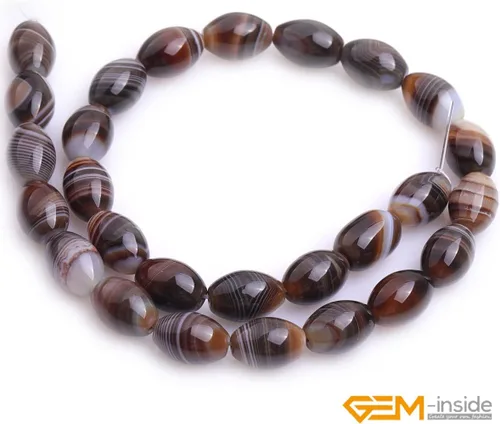 Miniatura 2 de GEM-Inside Stripe Botswana ágata cuentas sueltas naturales de 0.394 x 0.551 in Bronw Olivary Crystal Energy Stone Power para hacer joyas de 15