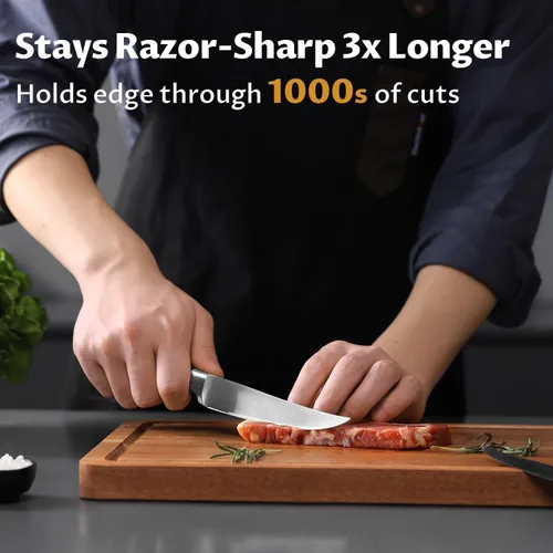 Miniatura 3 de OAKSWARE - Juego de 4 cuchillos para carne, no dentados, con mango ergonómico forjado de espiga completa, acero inoxidable alemán de alto carbono