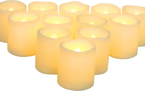 Miniatura 12 de CANDLE CHOICE Velas votivas sin llama que funcionan con pilas, luces LED eléctricas parpadeantes de plástico blanco falsas, velas de té altas a