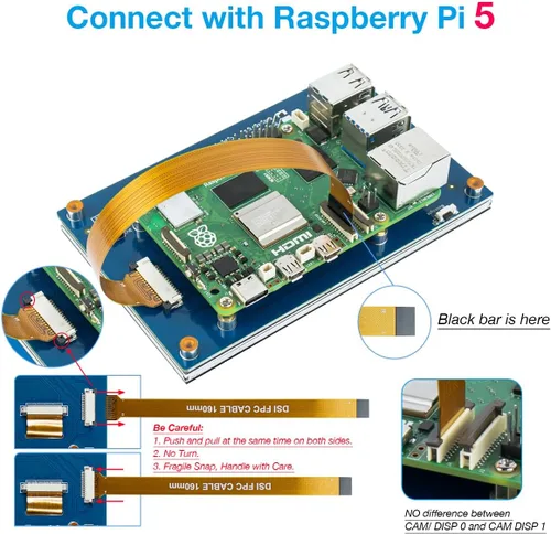 Miniatura 5 de Hosyond Pantalla táctil IPS MIPI DSI de 5 pulgadas compatible con Raspberry Pi 5/4/3, pantalla capacitiva de 800 x 480 píxeles, interfaz sin